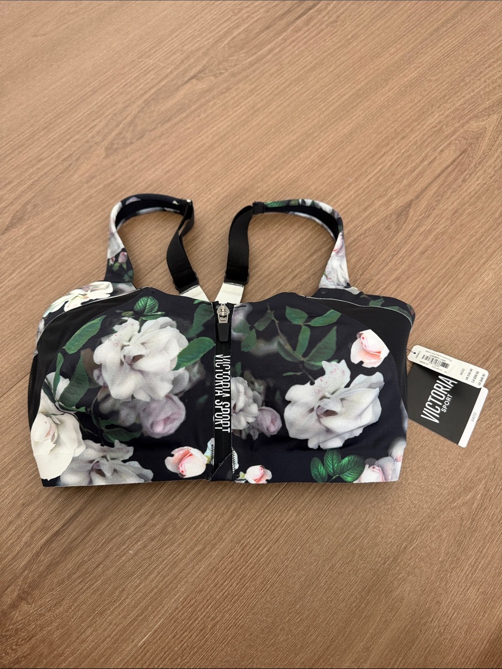 Victoria's Secret Black Floral Zip-Front Sports Bra